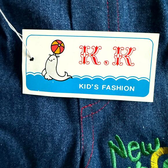 Vintage 90s K.K. Kid's Fashion 3-Piece Overall Set Unisex 6-9M Denim Plaid Bear - Picture 6 of 10